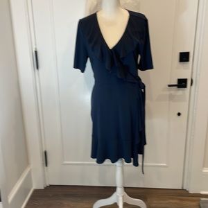 Navy ruffle wrap dress
